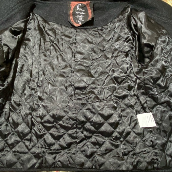 C. LUCE VINTAGE LONG SLEEVE SHORT BLACK COAT JACKET WITH RIBBON TIES - Picture 8 of 10